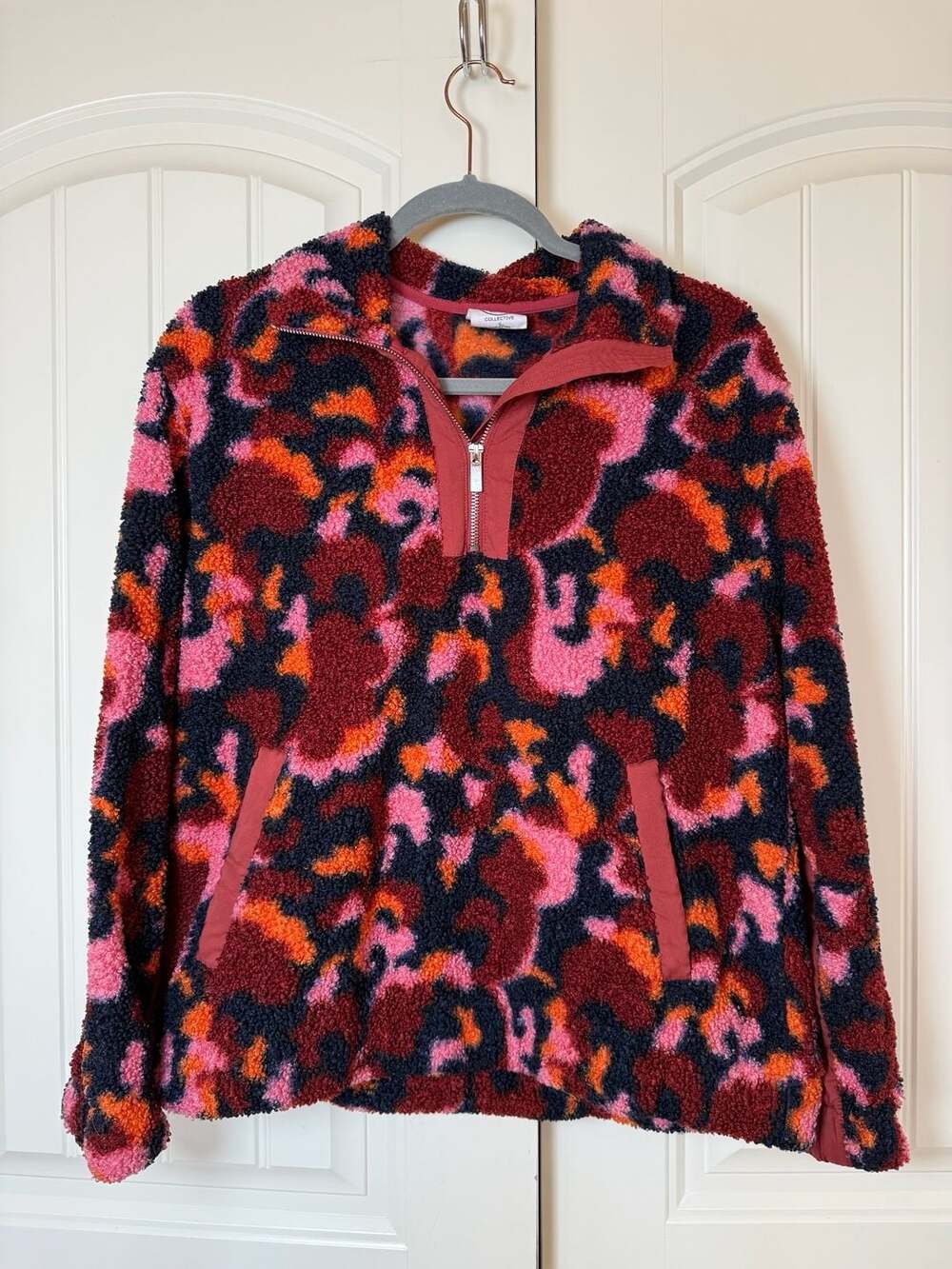 S SAGE Collective Women's Red Faux Shearling Pullover Quarter Zip Small